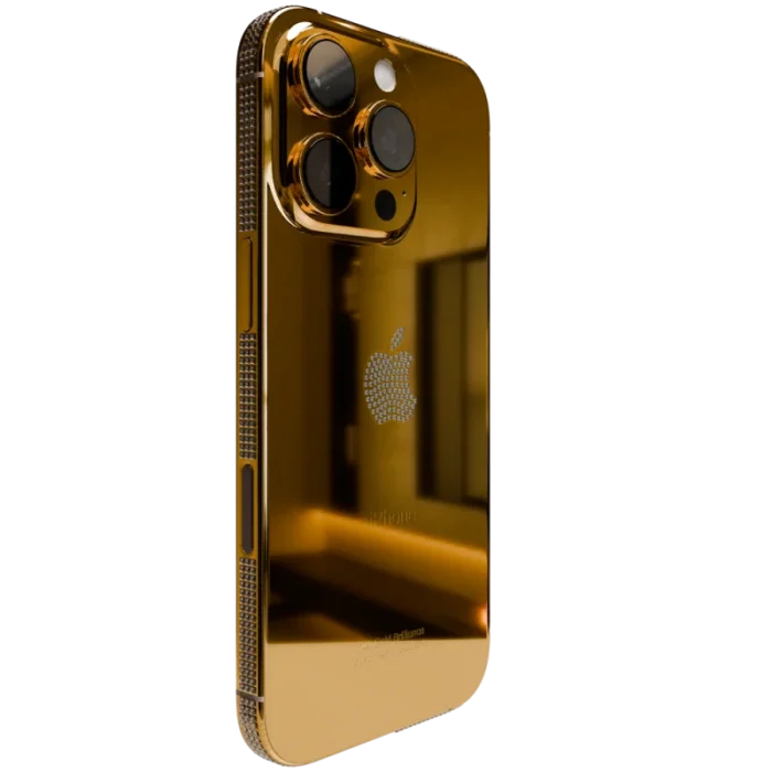 24k gold iPhone 16 ProPro Max diamond bezel Logo side view.webp