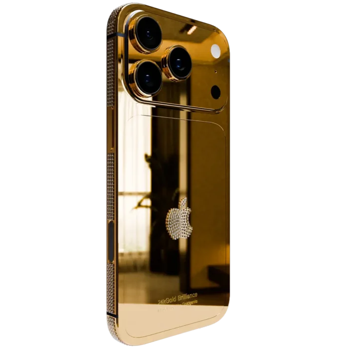 24k Gold iPhone 17 Pro and Pro Max with Diamond Bezel Logo.webp