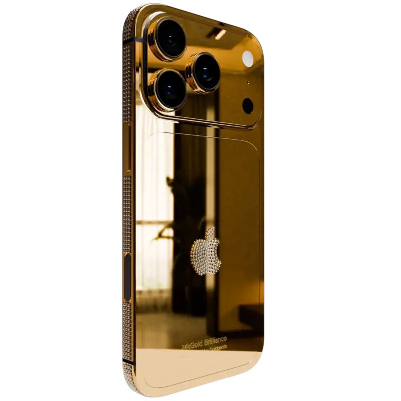 24k Gold iPhone 17 Pro and Pro Max with Diamond Bezel Logo.webp